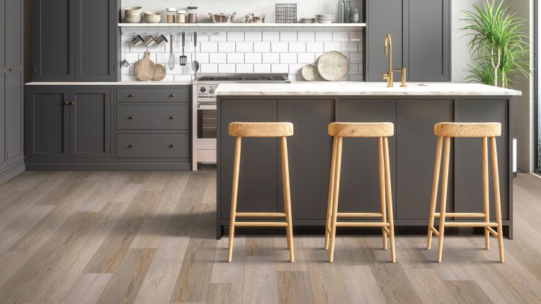 luxury vinyl plank flooring in a stylish kitchen